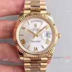 (EW) Clone ETA3255 Rolex Day-Date II Silver Dial Roman Watch 41mm Gold Case